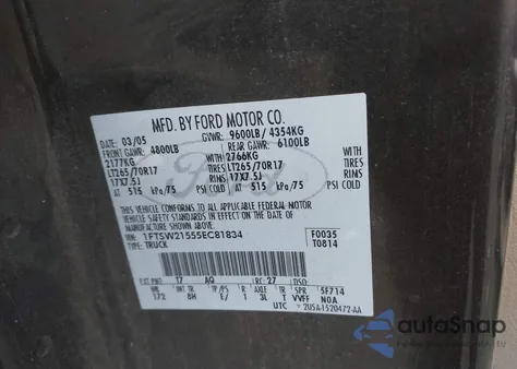 2005 Ford F-250 Lariat/Xl/Xlt from USA, damaged, VIN 1FTSW21555EC81834